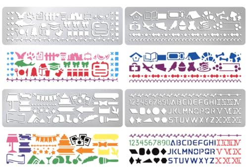 UNICRAFTALE Set di 4 stencil in metallo con motivi misti in acciaio inox, set di stencil per alfabeto e numeri, in metallo, per il fai da te, per incisione, scrapbooking