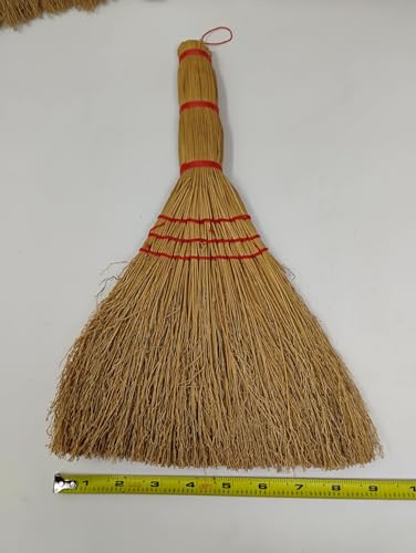 Traditional Whisk Broom, Natural Straw with Red Binding, 12 Inches - 2 Pack