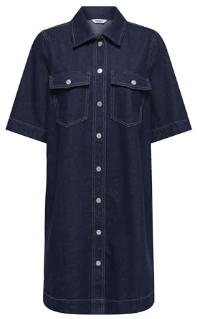 ONLY Onlbelle S/S Button Dress DNM Gua Noos Abito Corto in Denim con Tasche sul Petto, Blu Jeans Scuro, XXL Donna
