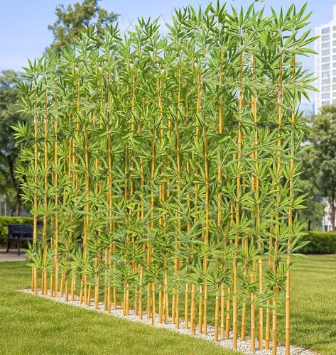 HOUSESET 4/5/6/7 ft Faux Bamboo Plant Outdoor 10 Pack, Fake Bamboo with Encrypted Leaves for Patio Garden Yard Decor, Privacy Artificial Bambooo Tree (4ft / 122cm)
