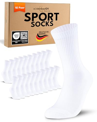 10 Paires Chaussettes de Sport Homme Femme Chaussettes de Tennis Respirantes et Renforcées Coton Crew Socks Blanc 39-42
