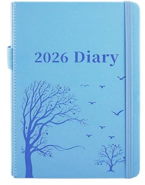 Mezere 2026 Diary A5 Page a Day Diary 2026 Day Per Page with Time,12 Month Full Year Daily Planner from Jan. 2026 to Dec. 2026 Hardcover Organiser Journal Notebook with Monthly Overview (Sky Blue)