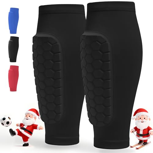 Soccer Shin Guards for Kids Youth Adults - 1-Pair Soccer Shin Defender with Honeycomb Compression Sleeves for Ski, Football, Baseball, MTB & Kickboxing 4-6 6-8 8-10 10-12 (3 Colors)