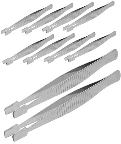 NOLITOY 10pcs Stainless Steel Stamp Tweezers with Flat Tip for Gentle Handling and Stable Clamp Precision Ergonomic Philately Tools for Collectors Paper Money Stickers Jewelry Crafting