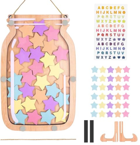 Reward Jar with 30 Stars, Magnetic Reward Jar for Good Behaviour, Wooden Rewards Chart with Stickers, Motivate Good Behavior, Incentive Jars for Students for Daily Routine, Chores, Bedtime & Class
