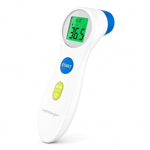 Weinberger infraröd febertermometer kontaktlös | digital panntermometer för baby, barn och vuxna | feberkniv, febertermometer, exakt mätning med trafikljus feberalarm i vitt