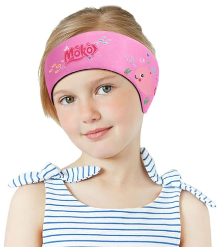 MoKo Simband öronskydd, justerbart elastiskt vattentätt pannband, håll pluggarna, simöra neopren pannband för barn, M, rosa krasse val