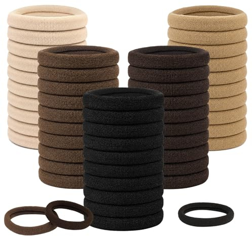 Elastic Hair Bands, 50 Pcs Seamless Thick Hair Ties, High Elasticity No Damage Hair Bobbles for Thick/Thin Curly Hair, Ponytail Holders for Women and Girls, Neutral