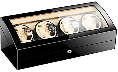 MYUYEE Caja Expositora para Relojes, Estuche Enrollador De Relojes De Gran Capacidad, Estuche Enrollador Automático para 8 Relojes + 9 Compartimentos Adicionales, Almo(Negro+Beige-8+9)