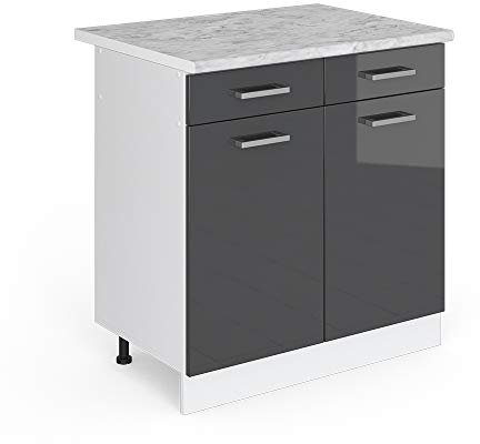 Vicco Küchenunterschrank R-Line, Anthrazit Hochglanz/Weiß, 80 cm, AP Marmor