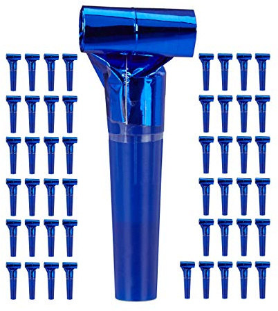 Relaxdays Set of 150 Party Blowers, Kids’ Noisemakers, Birthday Treats, Trumpet Set, Whistle, Blue