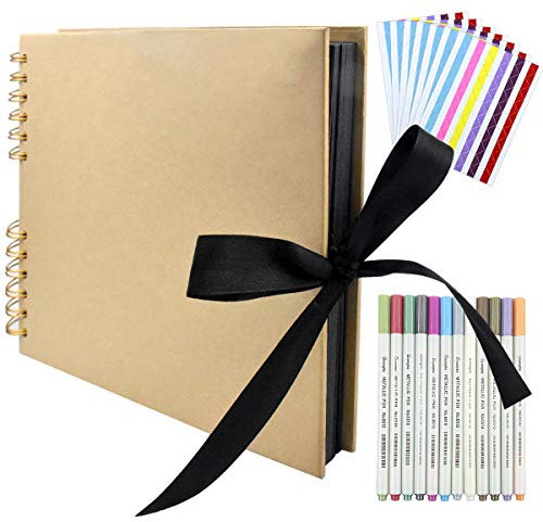 Album Portafoto Album Fotografico Pagine Nere 80 Scrapbooking Album Fai Da Te Fotoalbum Fotolibro Personalizzabile Adventure Book Scrapbook DIY con 12 Pennarelli Metallici 714 Angoli Adesivi per Foto