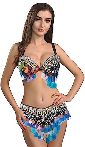 ROYAL SMEELA Magdansbehå och magdans bälte magdans kostym damer set magdans kläder färgglada tofs behå och bälte magdans bälte bh magdans kostym för kvinnor orientaliska danskläder, svart, S