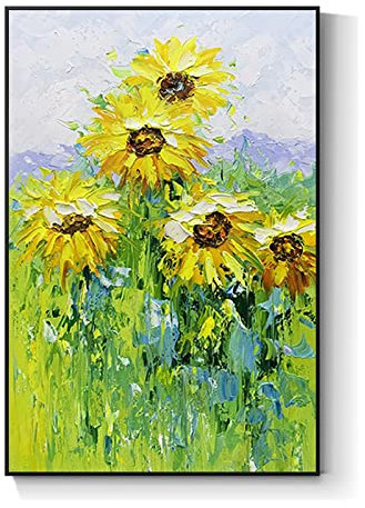 tymhrs Decoración De Arte De Pared, Pintura Al Óleo De Paisaje De Girasol Pintada A Mano, Pintura Floral De Espátula Abstracta sobre Lienzo, Cuadros De Pared Interior De Casa Moderna para Dormit