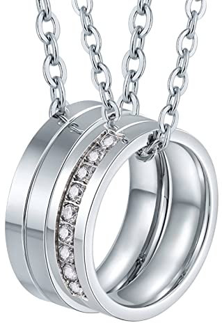 Bishilin Coppia di collane per lui e per lei, anelli per partner personalizzati con incisione, 6 mm con catena in acciaio inox argento, Zirconia cubica