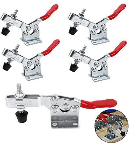 HUALIANG 5 piezas Toggle Abrazadera,90 kg GH-201B Abrazaderas de Rodillera Toggle Vertical,Herramientas Manuales Horizontales,Abrazaderas Herramienta de Mano de Metal, Herramienta de Palanca,para