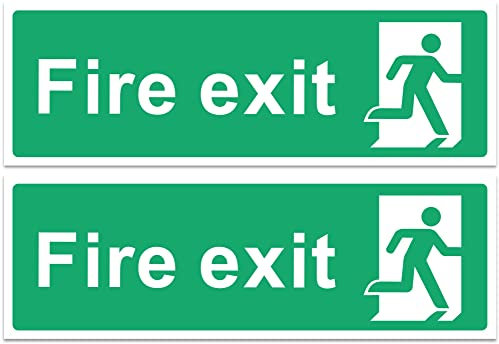 Rubigo – 1/2/4/6 Pack Fire Exit Sign - No Arrow – Safety Signs - 30x10cm Self Adhesive Vinyl Sticker, Easy Application Fire Door Emergency Exit Signage (2)