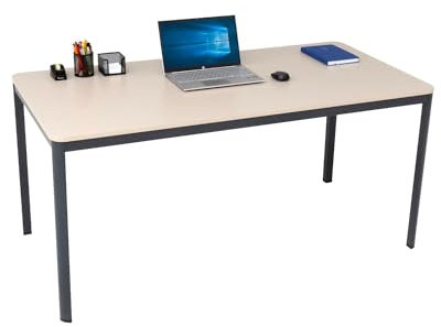 furni24 Schreibtisch D-Profil Nova 180x80x75cm, Sandfarbe, Einfache Montage, Arbeitstisch, Bürotisch, Küchentisch,Esstisch, Druckertisch Büro-Möbel Computertisch Gaming-Tisch Mehrzwecktisch