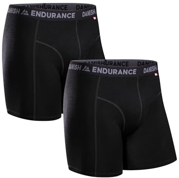 DANISH ENDURANCE Merino Boxershorts Herren (2er Pack), Merino Unterwäsche Herren, Mit oder ohne Eingriff, Schwarz, M