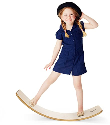 KOMFOTTEU Tabla de Equilibrio de Madera, Tabla Curva con Filtro, Tabla Curvada con Carga de 220 kg, Balance Board para Niños y Adultos, Tabla de Yoga para Niños Montessori (Natural, 90 x 40 x 19 cm)