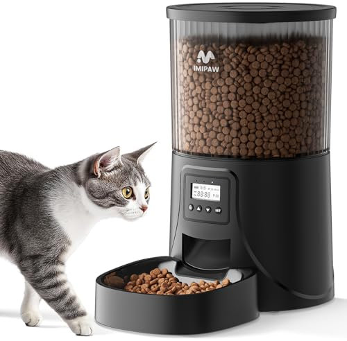 IMIPAW Futterautomat Katze, Zeitgesteuerter Hundefutterautomat 4L Programmierbare Steuerung 1-6 Mahlzeiten Trockenfutterspender für Haustiere mit Trockenmittelbeutel für Katzen