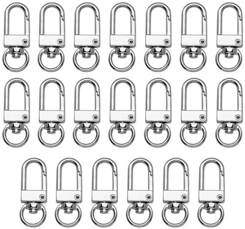 YOCDNOV 20pieza Pack Mosquetones para Llavero - Ganchos Mosquetón con Articulación Giratoria, Llavero Mosquetón Acero Inoxidable, para Bolsas DIY Manualidades Monedero Mochila (Plata)