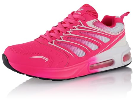 Fusskleidung® Damen Herren Sportschuhe Dämpfung Sneaker leichte Laufschuhe Pink Weiss EU 38