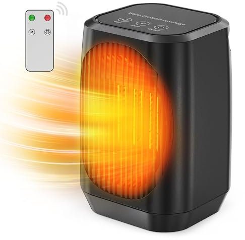Pancellent Stufa Per Ambienti, Stufetta Elettrica Portatile Oscillante a 70°, 1200W, in Ceramica PTC, con 3 Modalità, Mini Riscaldatore/Raffreddamento per Ufficio, Scrivania, Camera da Letto, Interni