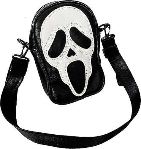 Ghostface Umhängetasche, Halloween-Geister-Geldbörse, PU-Leder, Handy-Geldbörse, Gothic-Totenkopf-Gesicht, Crossbody-Tasche für Damen und Herren, Schwarz , Einheitsgröße