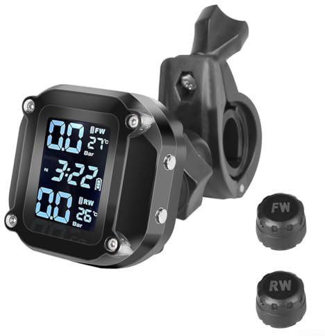 Feegow TPMS Système de surveillance de la pression des pneus de moto, avec capteurs externes, écran LCD, système d'alarme automatique des pneus