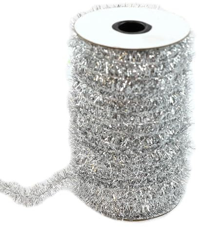 SMTCM 50 Yard Christmas Tinsel Ribbon Silver Metallic Thin Tinsel Garland Mini Glitter Gift Ribbon Artificial Wreath Chenille Wire Hanging Christmas Decoration Tinsel for Wedding Party (5 Strands)