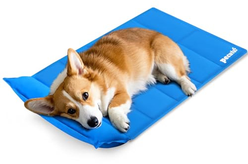 Pecute con cuscino Tappetino Refrigerante Cani e Gatti,90 x 50 cm,Blu | Sistema Di Auto Raffreddamento,Tessuto Composito Oxford 300D,Facile Da Pulire,Ampia Gamma Di Utilizzi,Leggero E Portatile