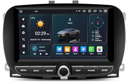 Android 14 Autoradio con Wireless Carplay per Fiat 500/500C/500S/500E 2016-2019, 7 Supporto QLED, Supporto Android Auto 4G WiFi GPS Navigatore Bluetooth5.0 SWC (4GB+64GB)