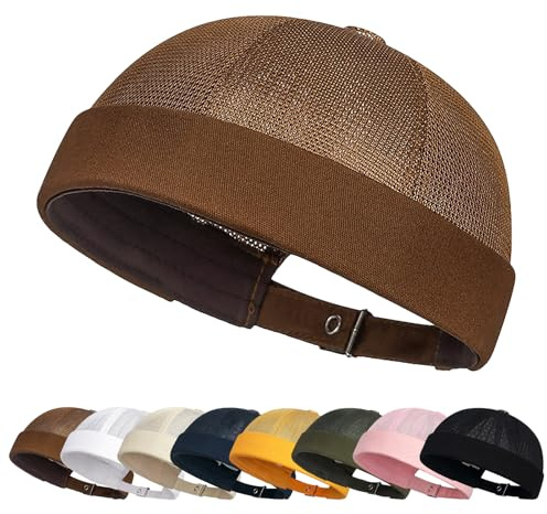 Enwokran Docker Cap Unisexo Malla Transpirable Ajustable Plegable Marinero Gorro de Puerto Gorro de Ciclismo Portátil Durante Todo el Año Sombrero Brimless Hat (Marrón)