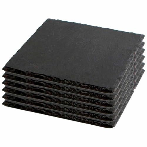 Acan Tradineur - Pack de 6 Bandejas cuadradas de pizarra - Platos para hostelería, servicio y degustación - Canto rústico - Tabla de piedra natural para servir aperitivos - 25 x 25 cm