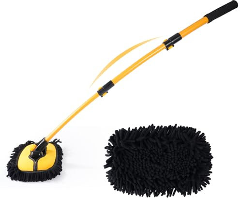 CROWNSHOP 15° Curve Car Wash Brush 43 Microfiber Car Wash Mop with Long Handle Car Cleaning Kit Brush for RV Truck Camper Soft Chenille Head Duster Clean Product Not Hurt Paint Scratch Free