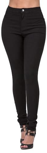 Pantalon Stretch pour Femme Jean Slim avec Taille Haute pour Femme Denim Taille Moyenne Slim Jambes Push up Jeans Stretch Pantalon Skinny (Black, XL)