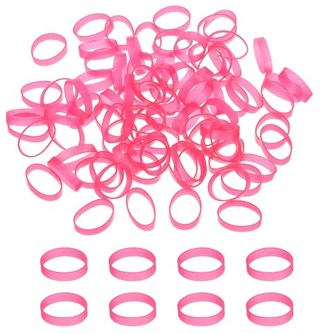 PATIKIL Silikongummiband buntband 2,8 cm, 200 st platt gummi elastiskt band för kontorsmaterial hem sladdomslag, rosenröd
