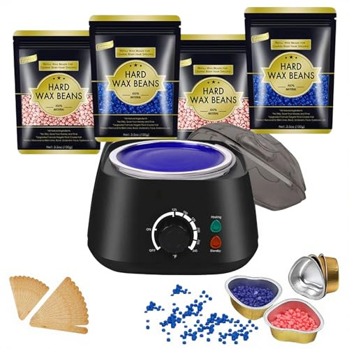 KitGody Professional Waxing Kit for Women & Men - 6 Adjustable Temperature Wax Warmer with 4 Packs Hard Wax Beads, 20 Applicators & 5 Bowls - Painless Hair Removal for Face, Legs, Bikini & Full Body