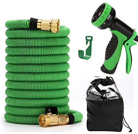 Manguera de jardín expandible de 75 a 300 pies, ligera, duradera y flexible con accesorios de latón resistentes para riego superior y uso al aire libre