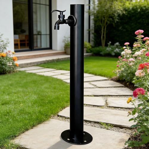 Grifo de jardín con fuente de pared, columna dispensadora de agua para jardín y patio, grifo de pedestal de jardín con hidrante de jardín negro, fuente de agua negra(Estilo 1,Height: 80cm/31.5in)