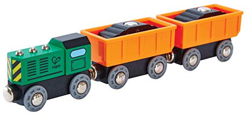 Hape Treno Merci Diesel - Locomotiva giocattolo in legno a spinta con attacchi magnetici e carico rimovibile per bambini dai 3 anni