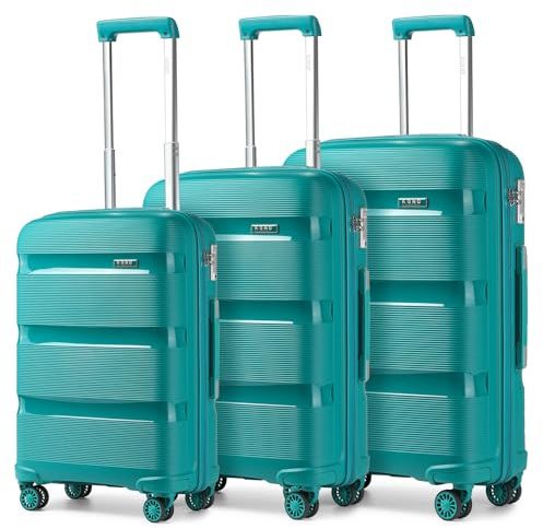 Kono Juego Maletas de Viaje 3 Piezas Rígida Maletas Trolley con Cerradura TSA, Ligera Equipaje de Mano con 4 Ruedas y Cremallera YKK, Durable Polipropileno (Cabina+Mediana+Grande, Turquesa)