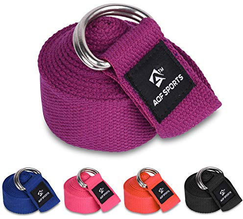 AQF Yoga Gurt 1,8m/2,4m/3m,Yogagurt mit D Schnalle 100% Baumwolle trainingsbänder Yoga Band für Beine und Körper Stretching Fitness (3M, Lila)