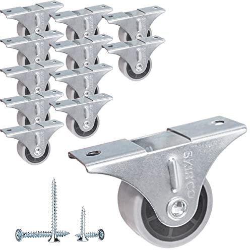 SKIR'CO Lot de 12 petites roulettes pour meubles, roues en caoutchouc gris, roulettes fixes, non pivotantes, direction unidirectionnelle, vis incluses (12)