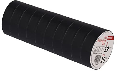 EMOS Cinta aislante de PVC negro, paquete de 10 unidades, 19 mm x 10 m, grosor de cinta de 0,13 mm, autoadhesiva, alta resistencia a la tensión y rango de temperatura de aplicación, resistente a los
