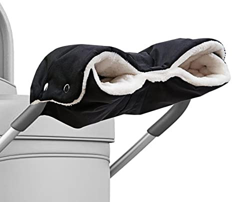 Newpop kinderwagen handwärmer handschuhe, kinderwagenmuff mit warme Fleece und Baumwolle, handmuff Wasserfest Winddicht Universalgröße für Kinderwagen, buggy, Radanhänger zubehör winter, Schwarz