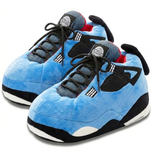 Knuffis Pantofole a forma di sneaker, da donna e uomo, in peluche, divertenti, numero 36-45, Blu, 36/45 EU