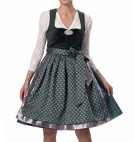 Dirndlparty Dirndl Velluto da donna, 60 cm, verde scuro, Dirndl con grembiule a doppio strato, classico, lunghezza al ginocchio, verde, per Oktoberfest Bavarian, verde, 38