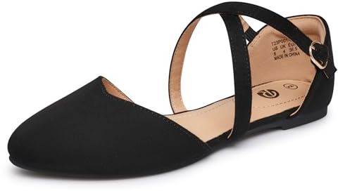 Rekayla Women's Ballet Flats Dressy Work Leather Shoes Criss Cross Pointed Closed Toe Slip On Casual Wedding Suede Black